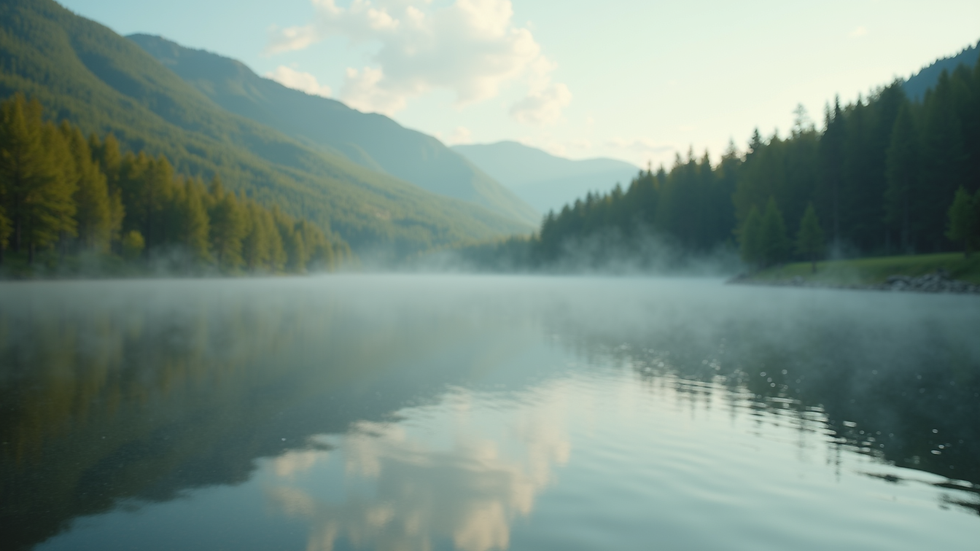 Close-up view of a serene nature scene with a calm lake