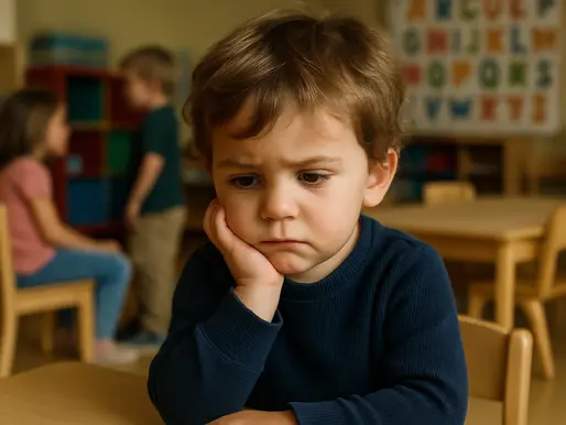 Child feeling sad, bullying in a classroom