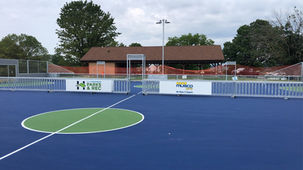 Dibond (aluminum composite) railing sponsorship signs for Harrisonburg Parks and Recreation Futsal courts at Ralph Sampson Park