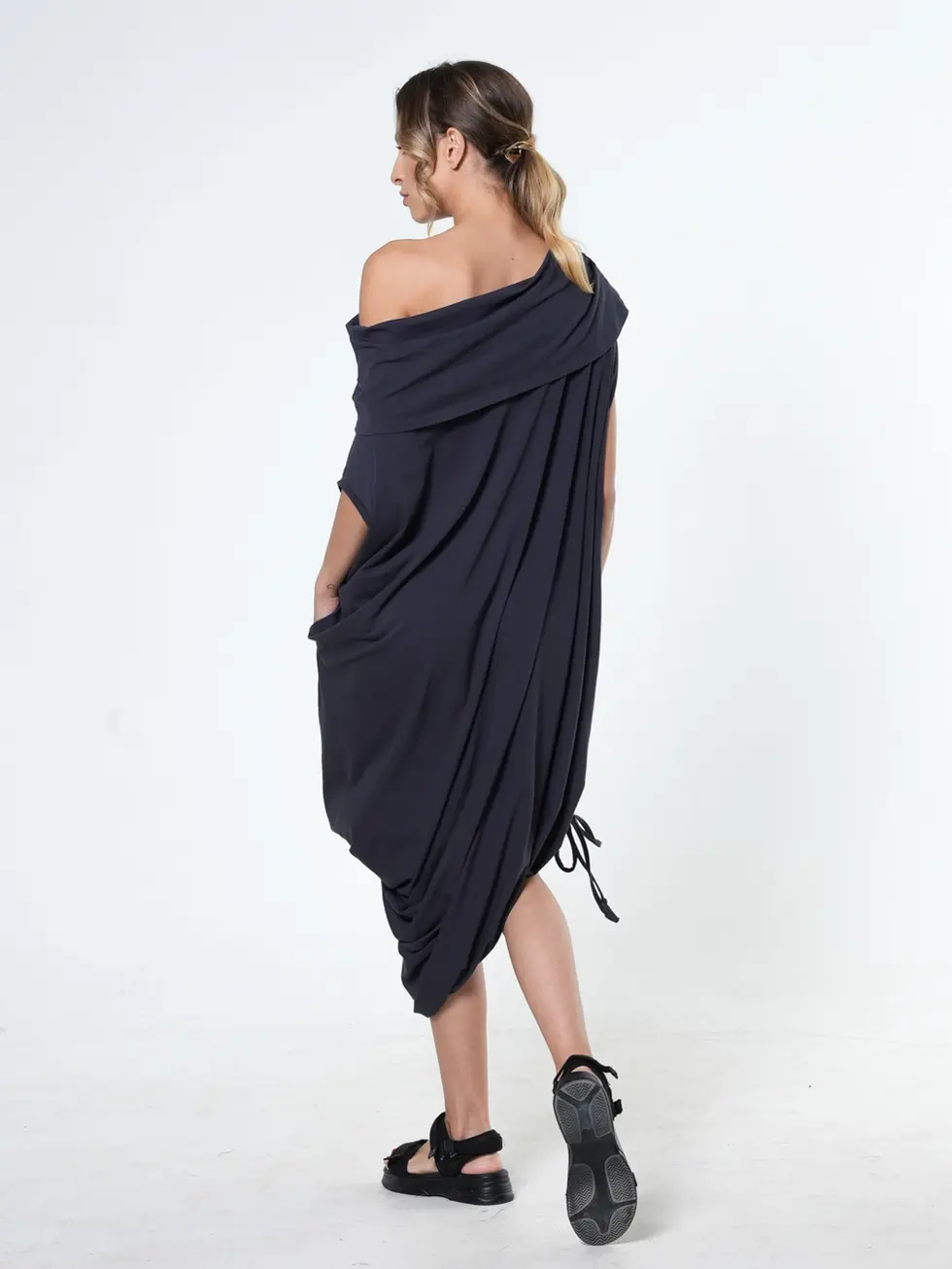 Metamorphoza Draped Asymmetrical Dress - Dark Grey METD0217