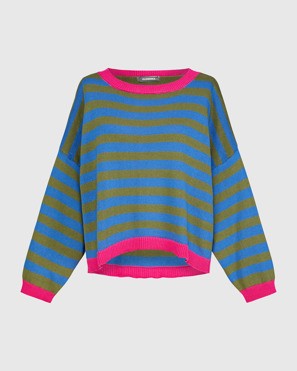Alembika Long Sleeve Stripes Sweater - Indigo AS62I