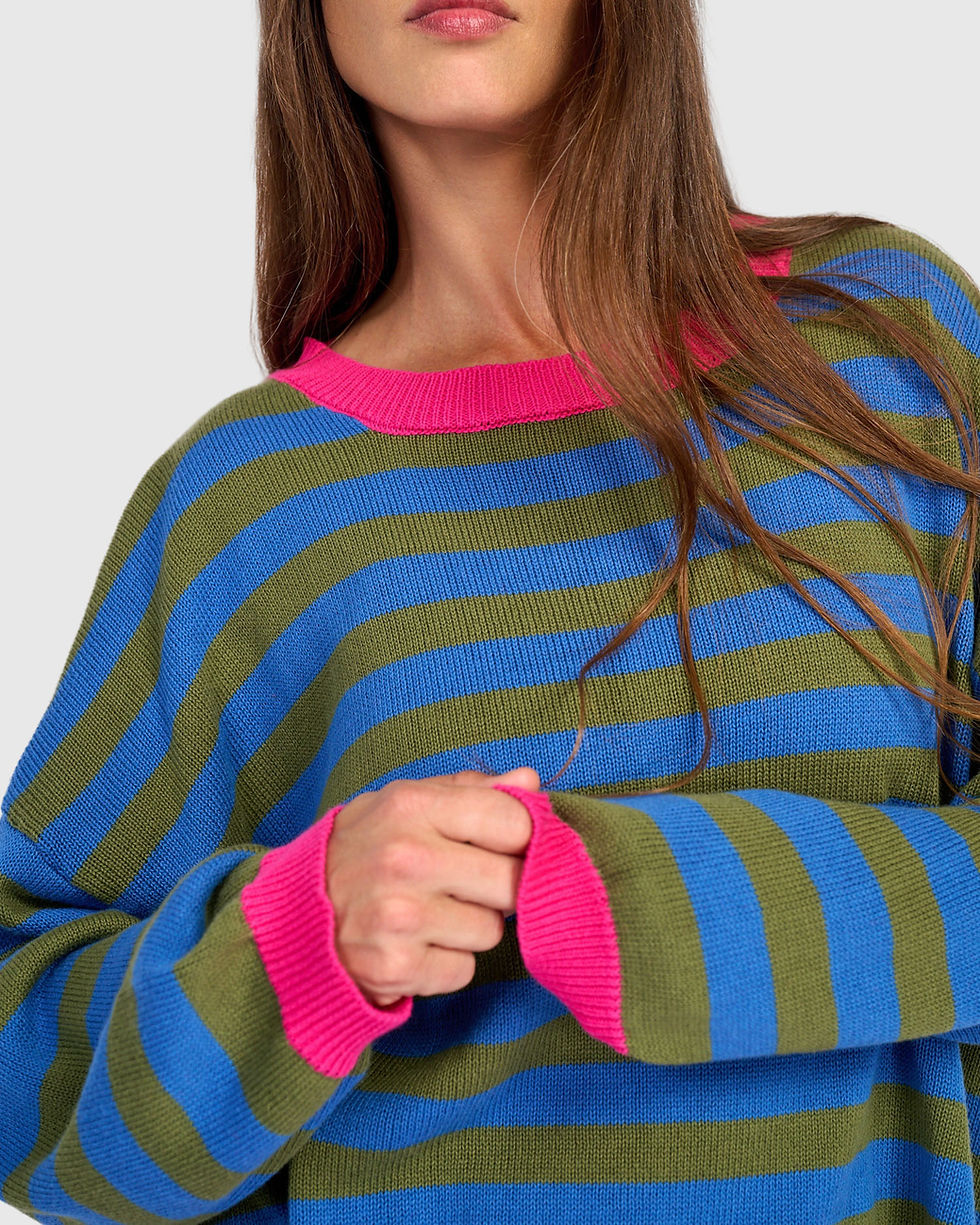 Alembika Long Sleeve Stripes Sweater - Indigo AS62I