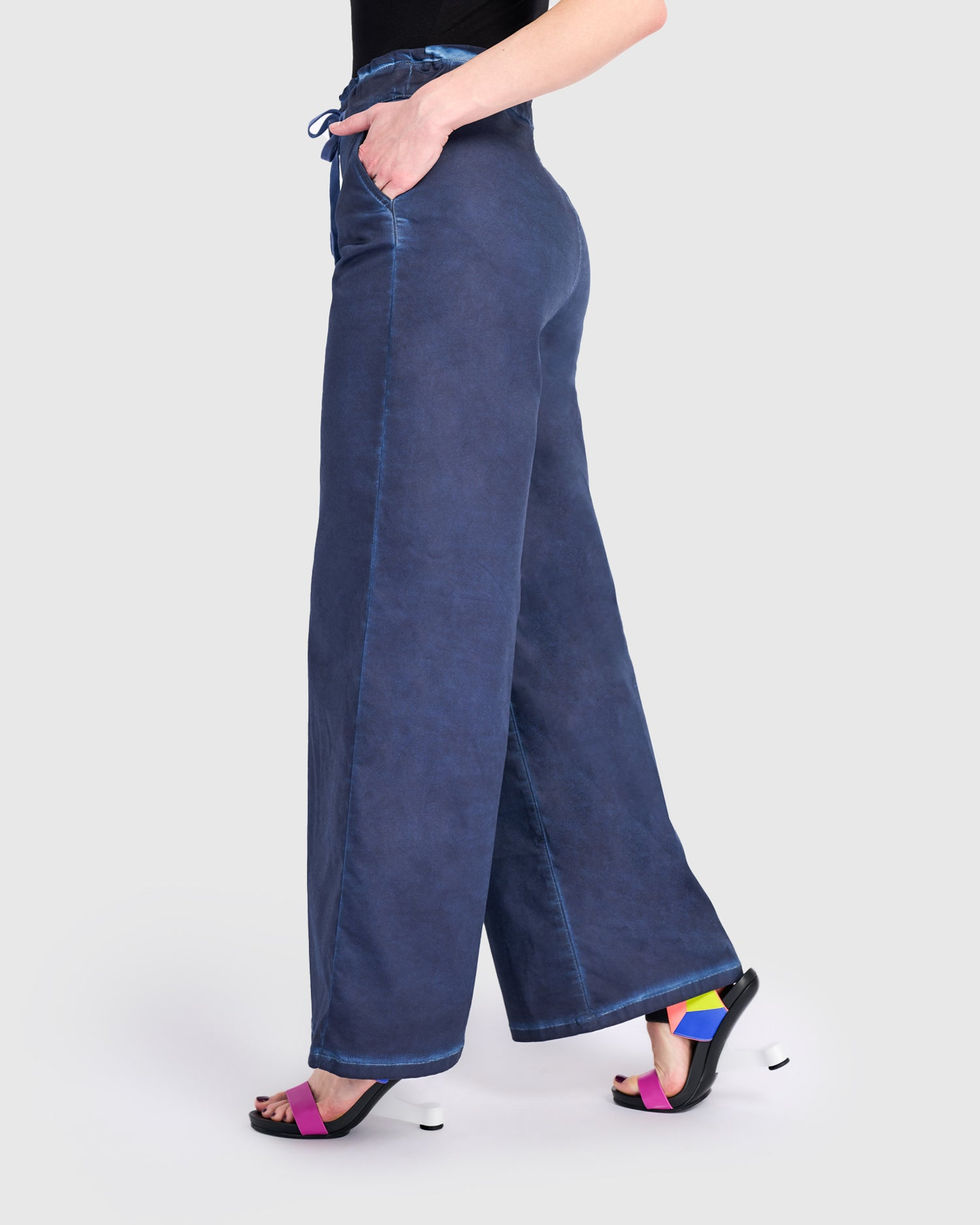 Alembika Washed Wide Leg Stretch Jeans - Navy SP722N