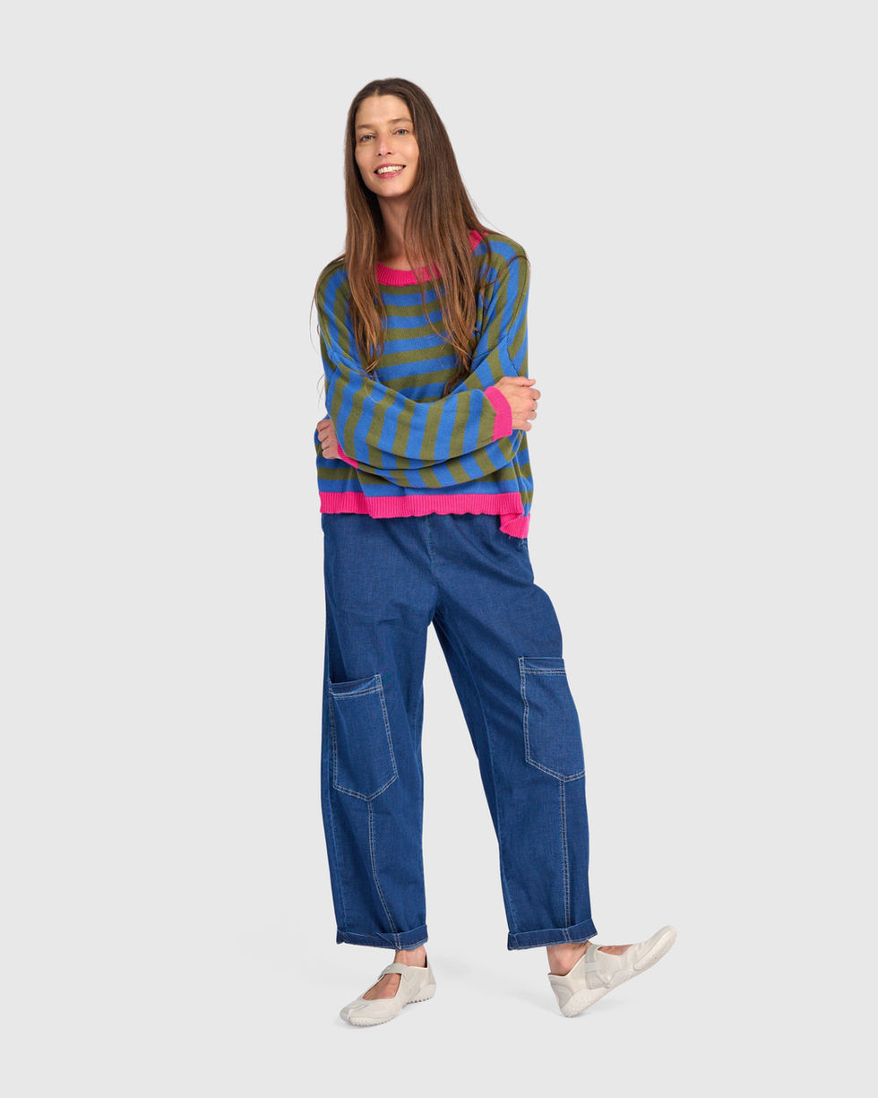 Alembika Long Sleeve Stripes Sweater - Indigo AS62I