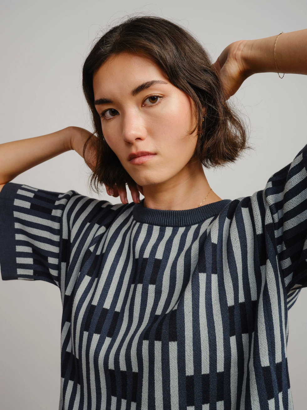 The Endery Bauhaus Short Sleeve Sweater Tee - Cinder ENDFW26/STABAUDE-C21-N-XSS