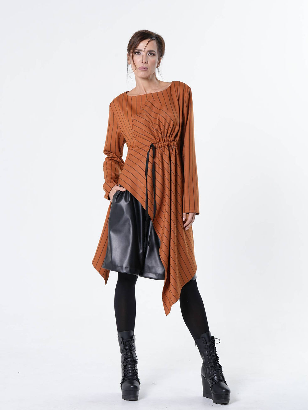 Metamorphoza Asymmetrical Striped Tunic - Orange