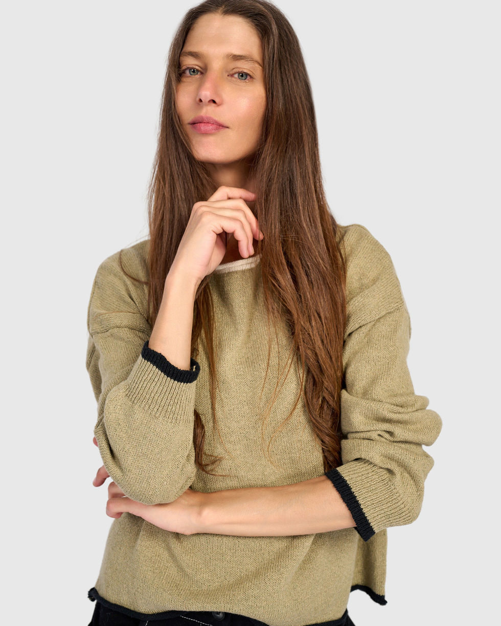 Alembika Contrast Trim Sweater - Stone AS63S