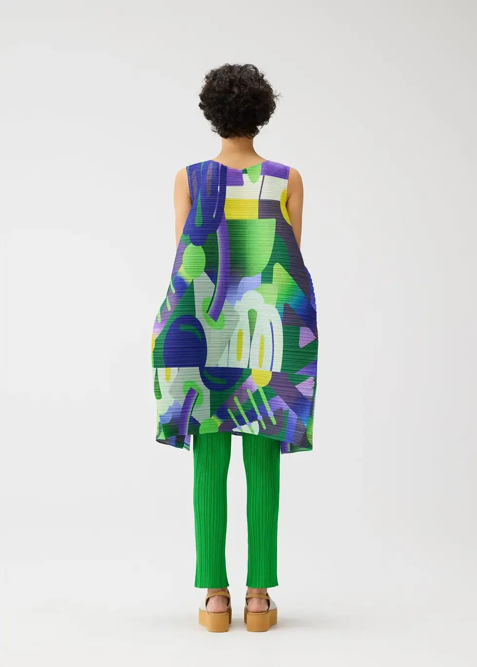 Masa Miyake Pleated Geometric Playground Printed Tunic in Green