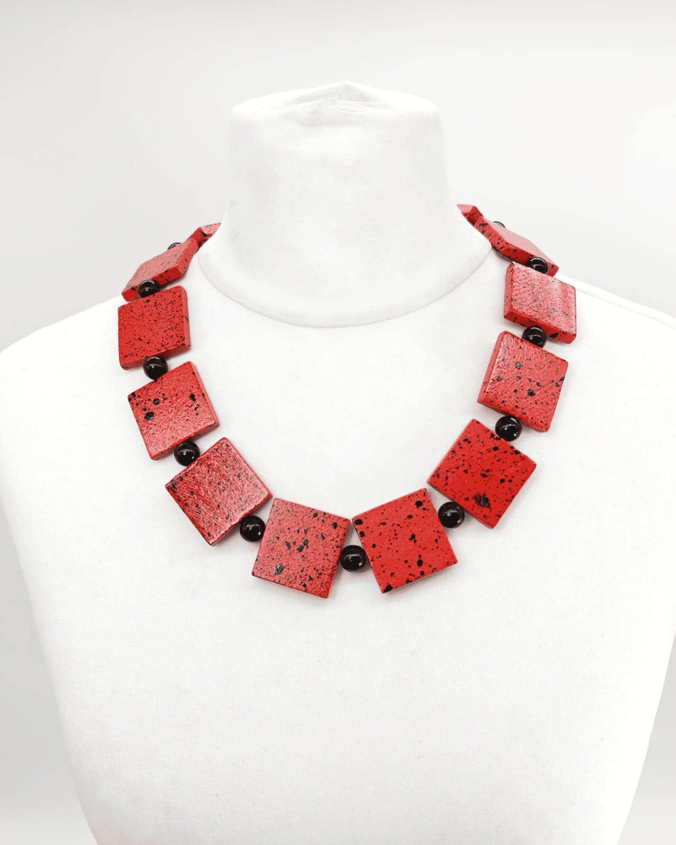 Jianhui London Square Necklace Handmade from Recycled Wood - love launch