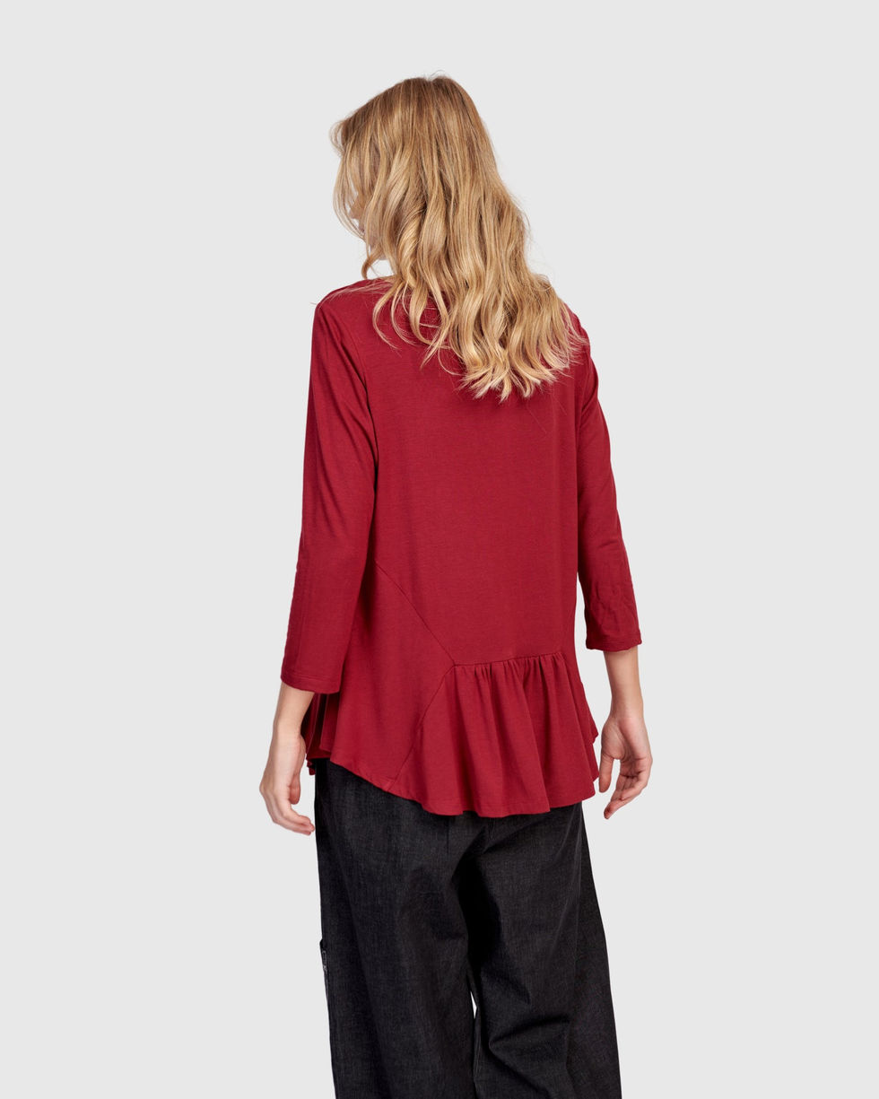 Alembika Addison 3/4 Sleeve Flouncy Tee Maroon ST7050M