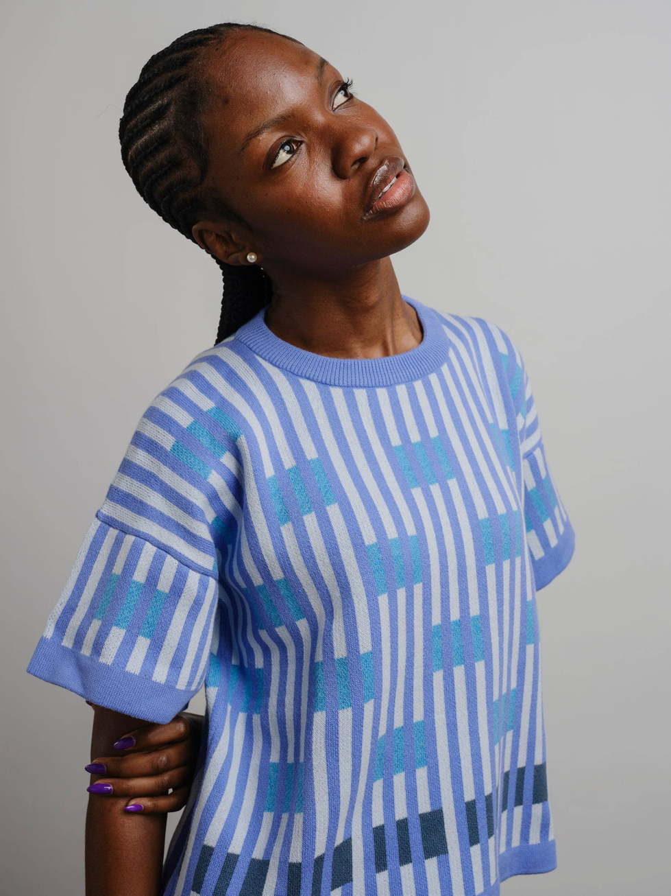 Endery Bauhaus Short Sleeve Sweater Tee - Azure