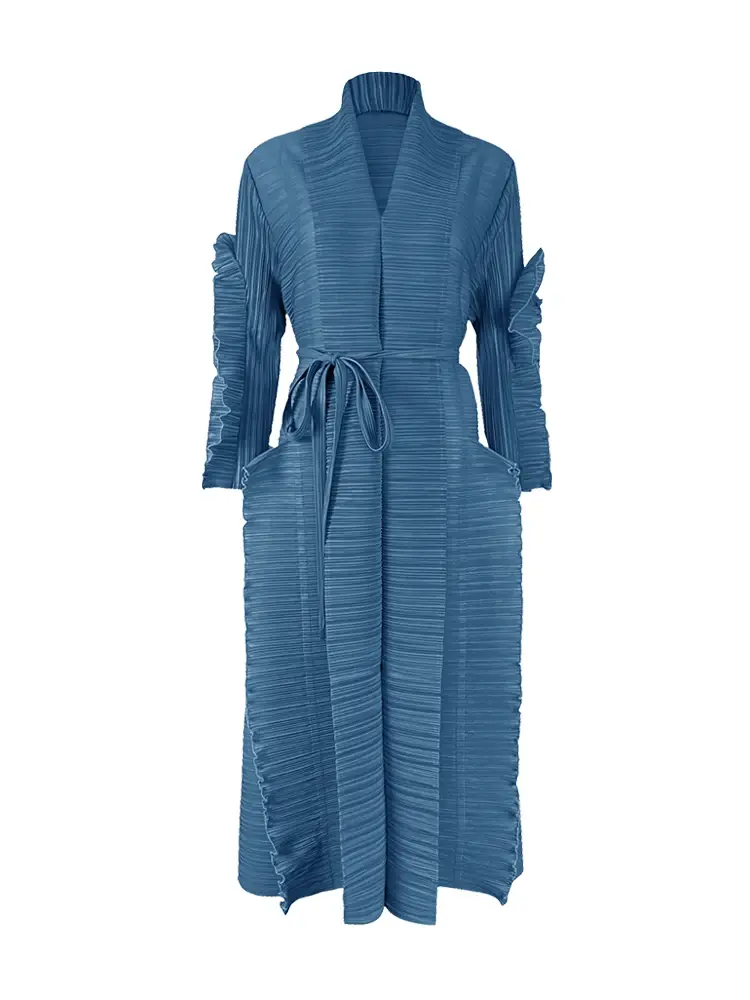 Thumbnail: Miyake Pleated Petal Sleeve Dress Lapel