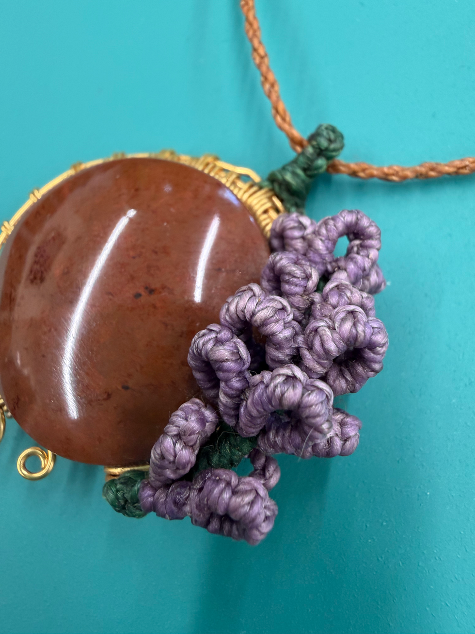 LunArte Sana Lilac Flowers Necklace with the big brown stone love launch