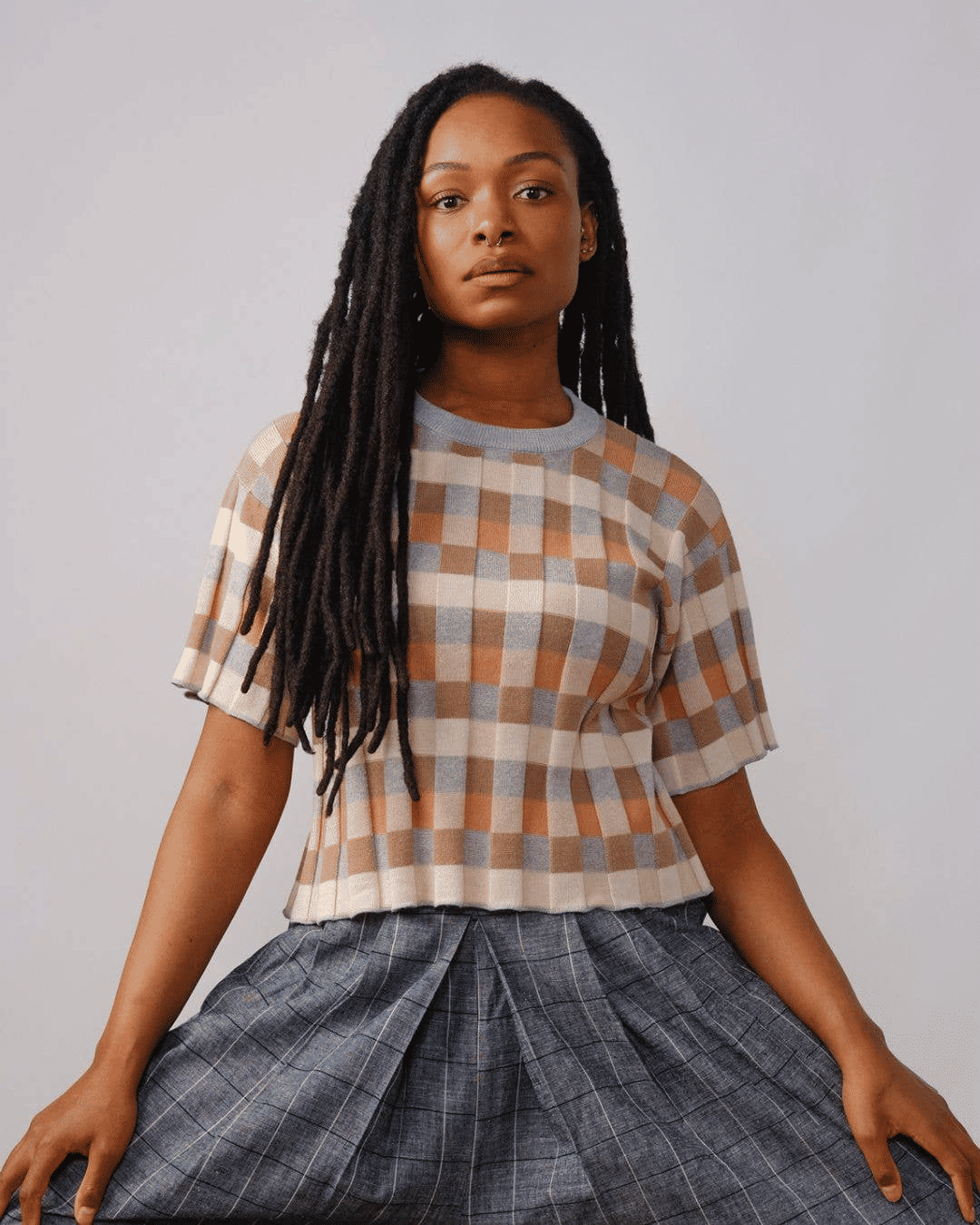 Anni Grid Plaited Tee - Quartz