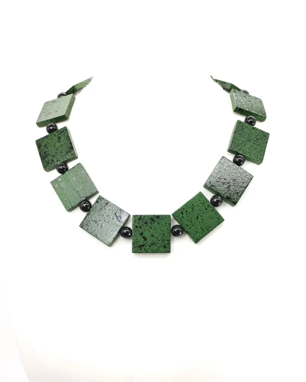 Jianhui London Square Necklace Handmade from Recycled Wood - green love launch
