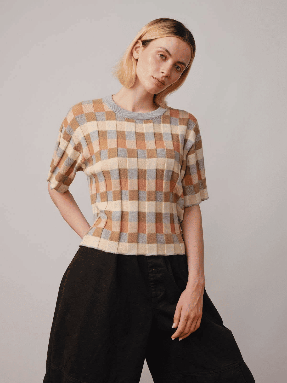 Anni Grid Plaited Tee - Quartz