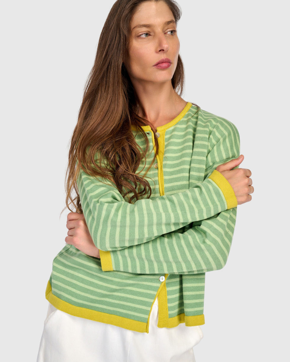 Alembika Skinny Stripe Cardigan - Lime AS61L