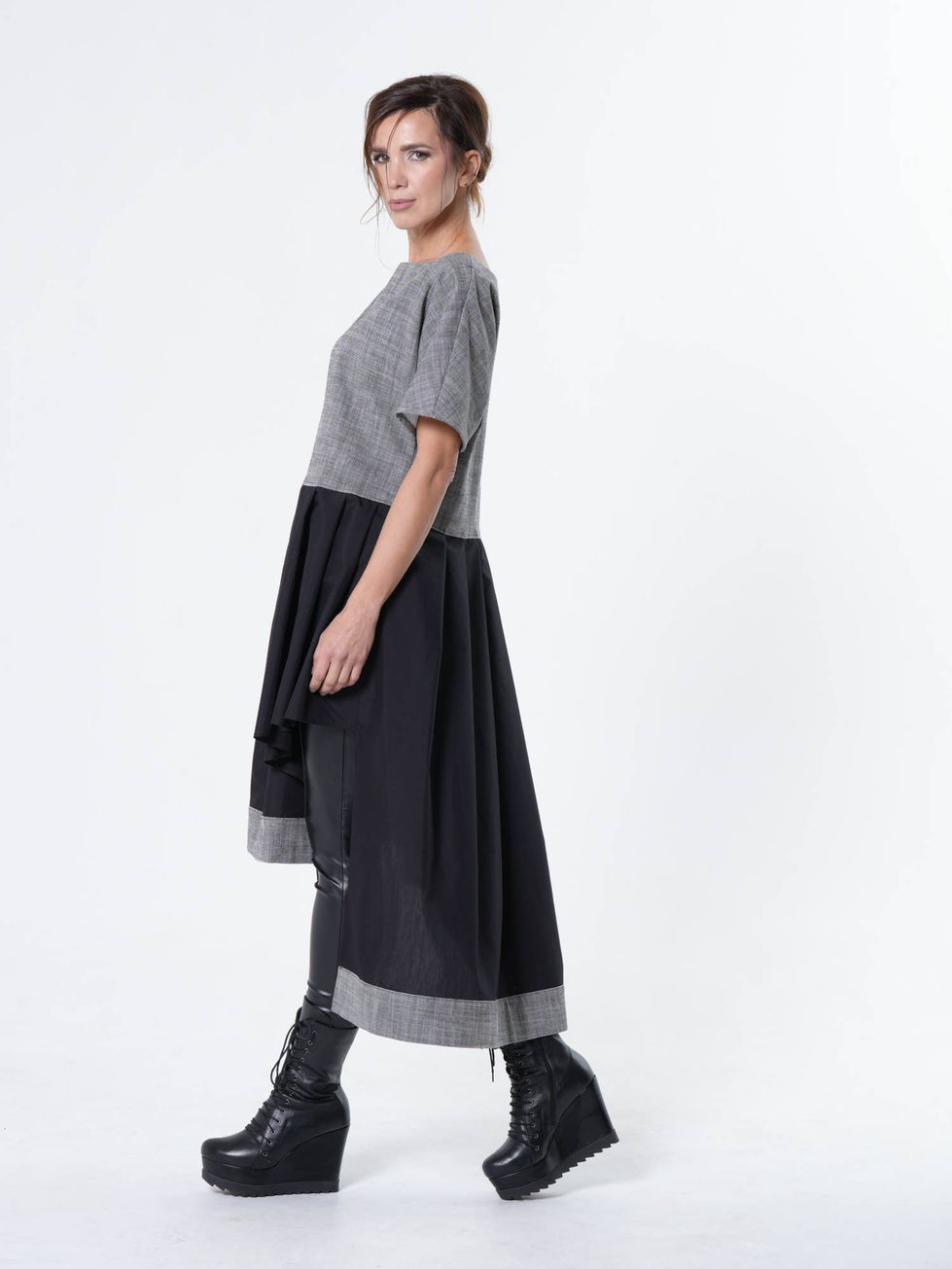 metamorphoza Two-Toned Asymmetrical Denim Tunic Dress