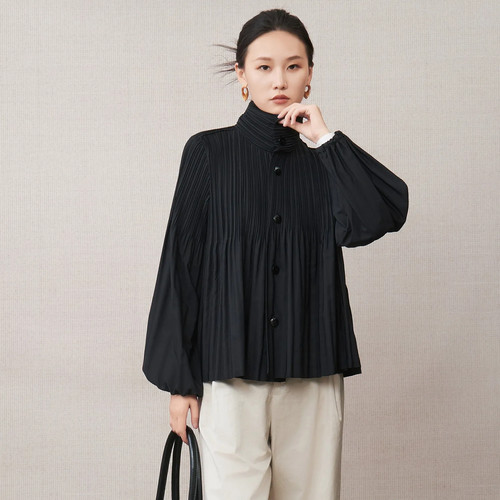 Masa Miyake Pleated Lantern Sleeve Button Up | love-launch.com