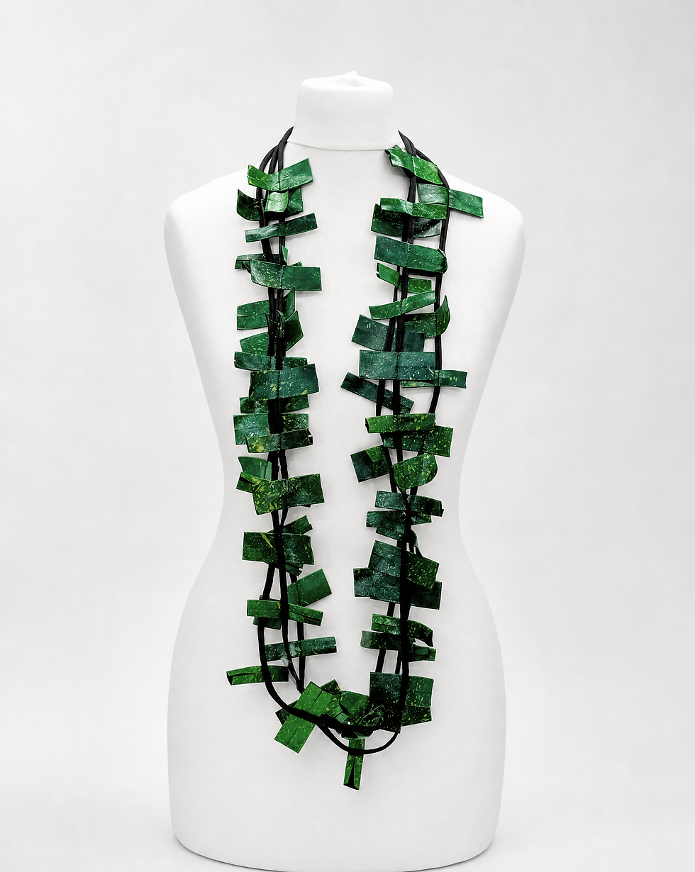 Recycled Leather Rectangles Necklace - Hand Painted NL2135