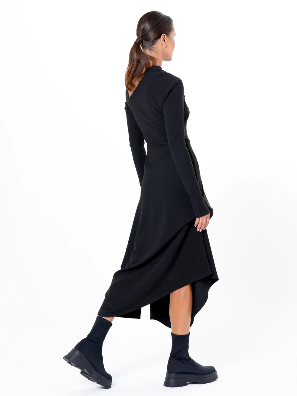 Metamorphoza Asymmetric Black Dress with Shoulder Cutout