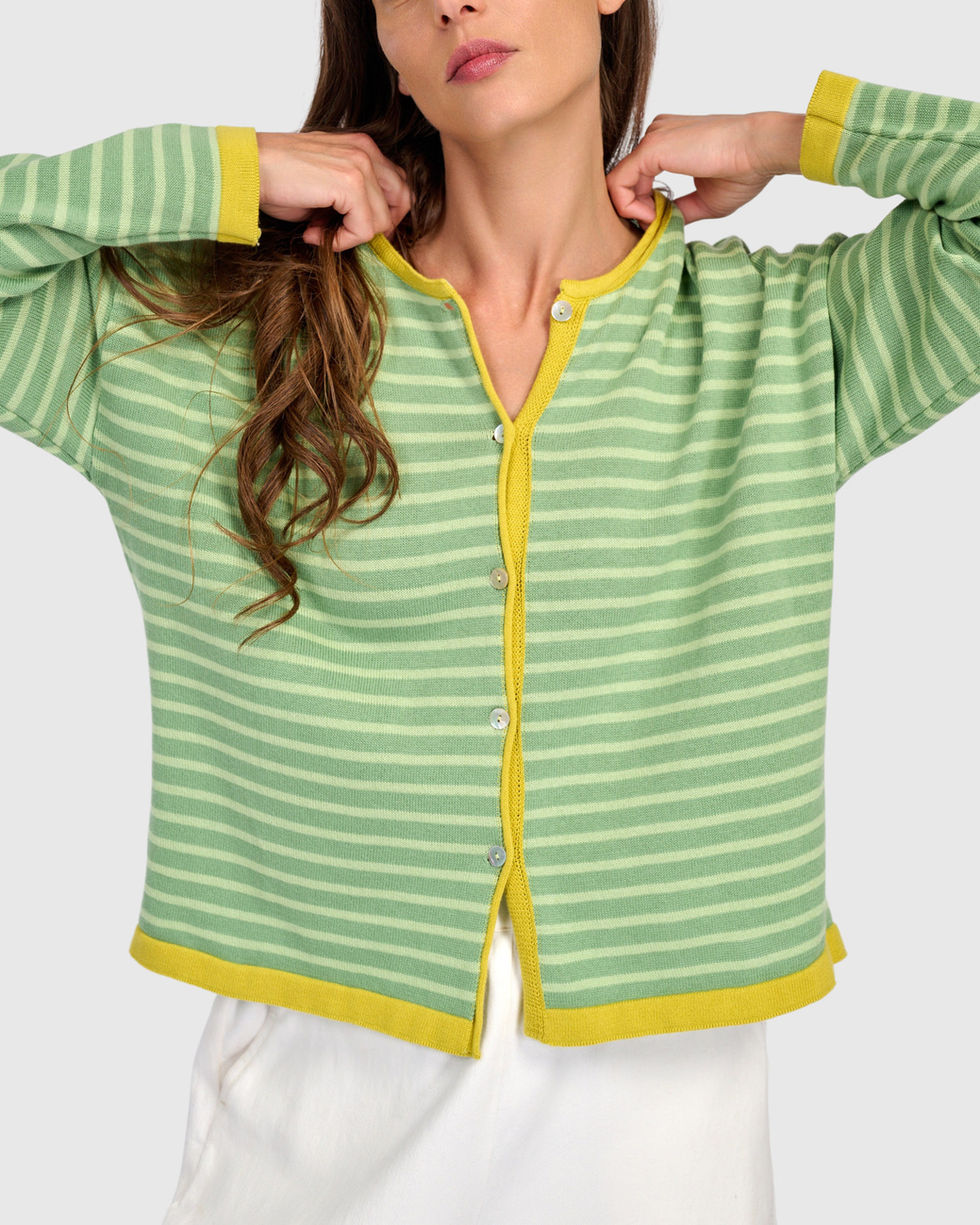 Alembika Skinny Stripe Cardigan - Lime AS61L
