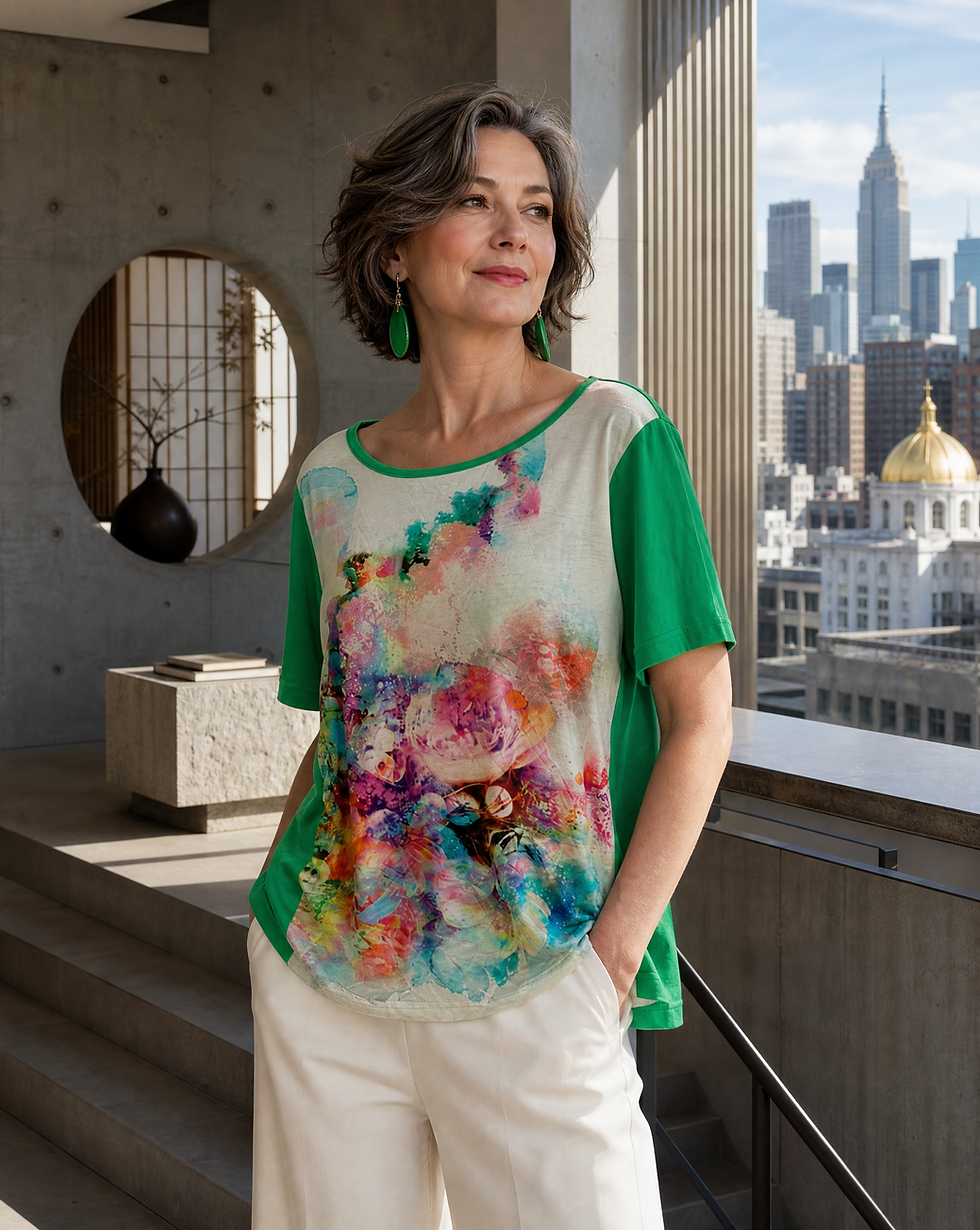 Trunk Show - NY 77 Green Watercolor Panel Top CP038