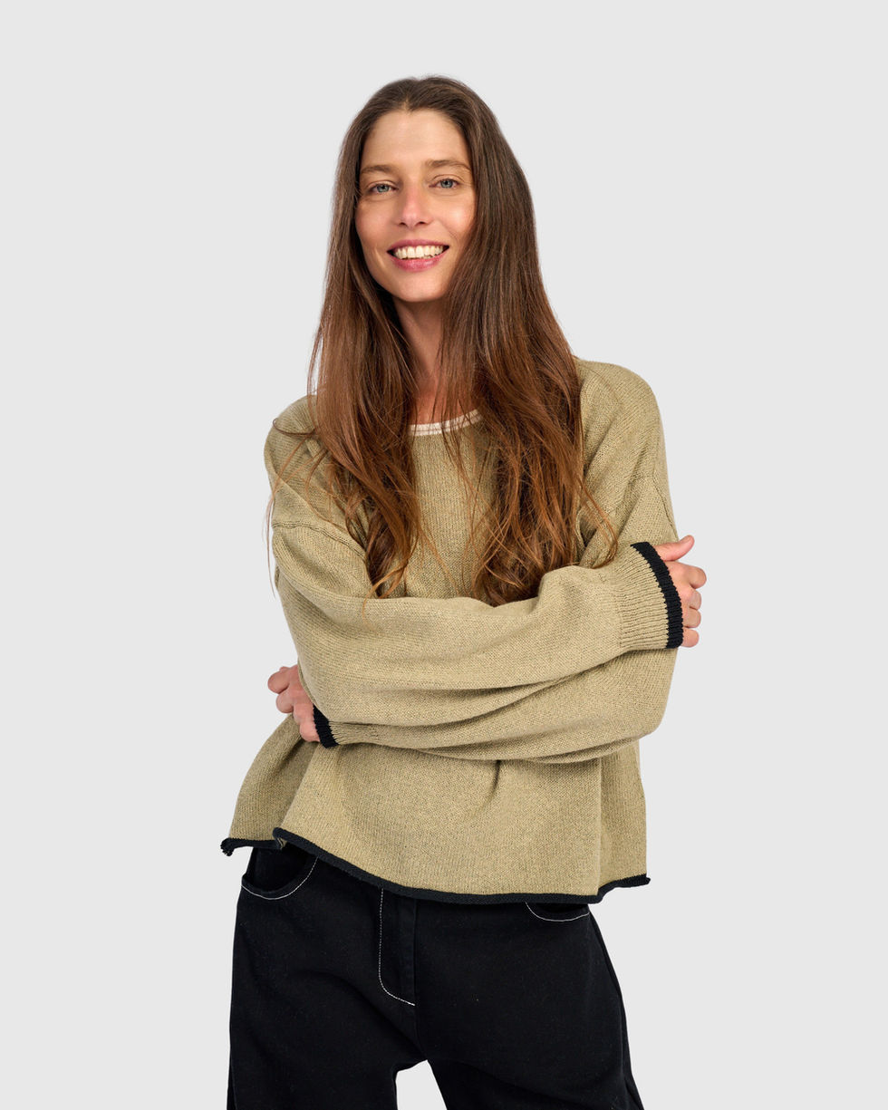 Alembika Contrast Trim Sweater - Stone AS63S
