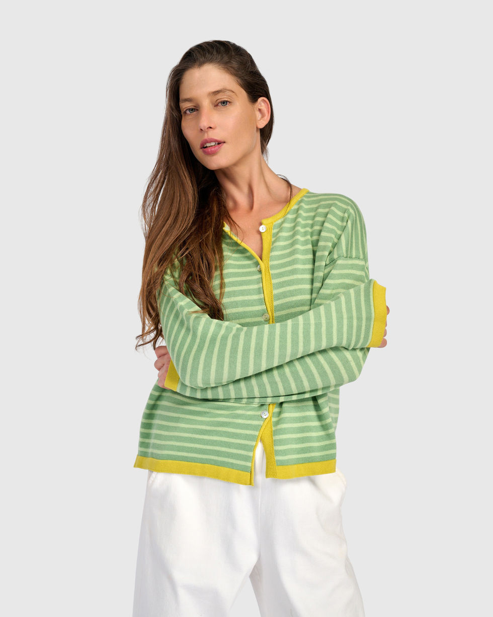 Alembika Skinny Stripe Cardigan - Lime AS61L