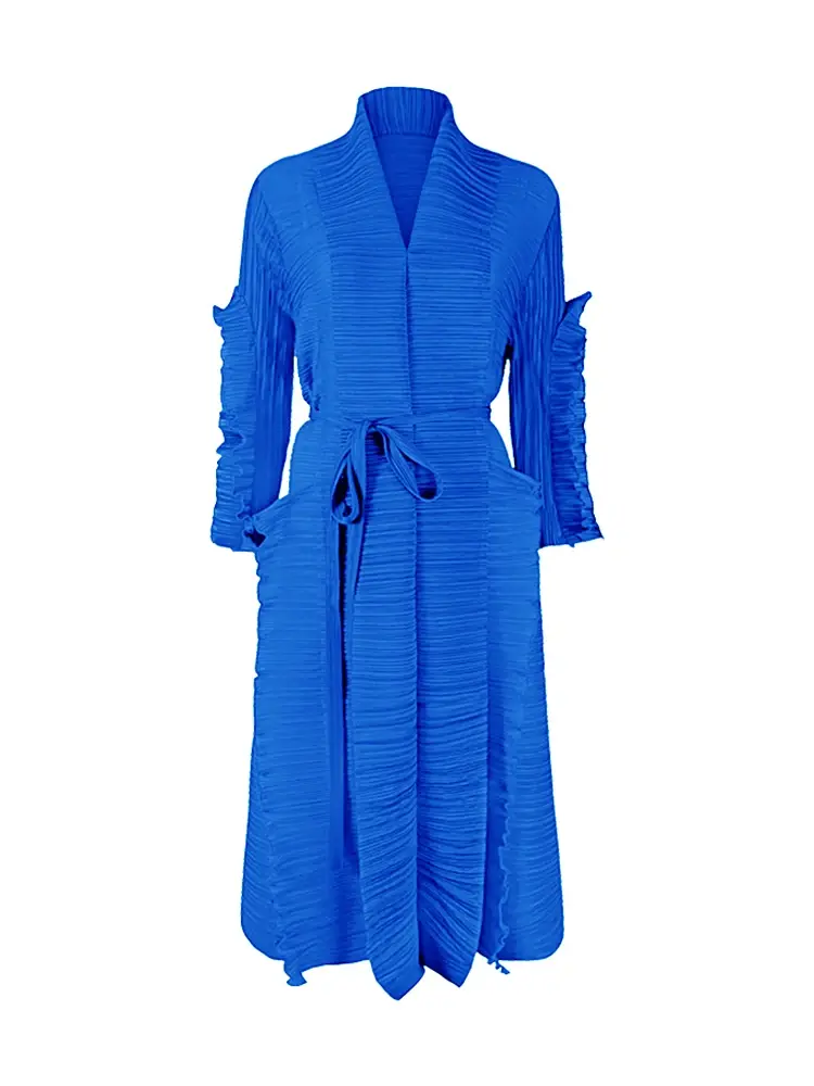 Thumbnail: Miyake Pleated Petal Sleeve High Fashion Loose Long Dress
