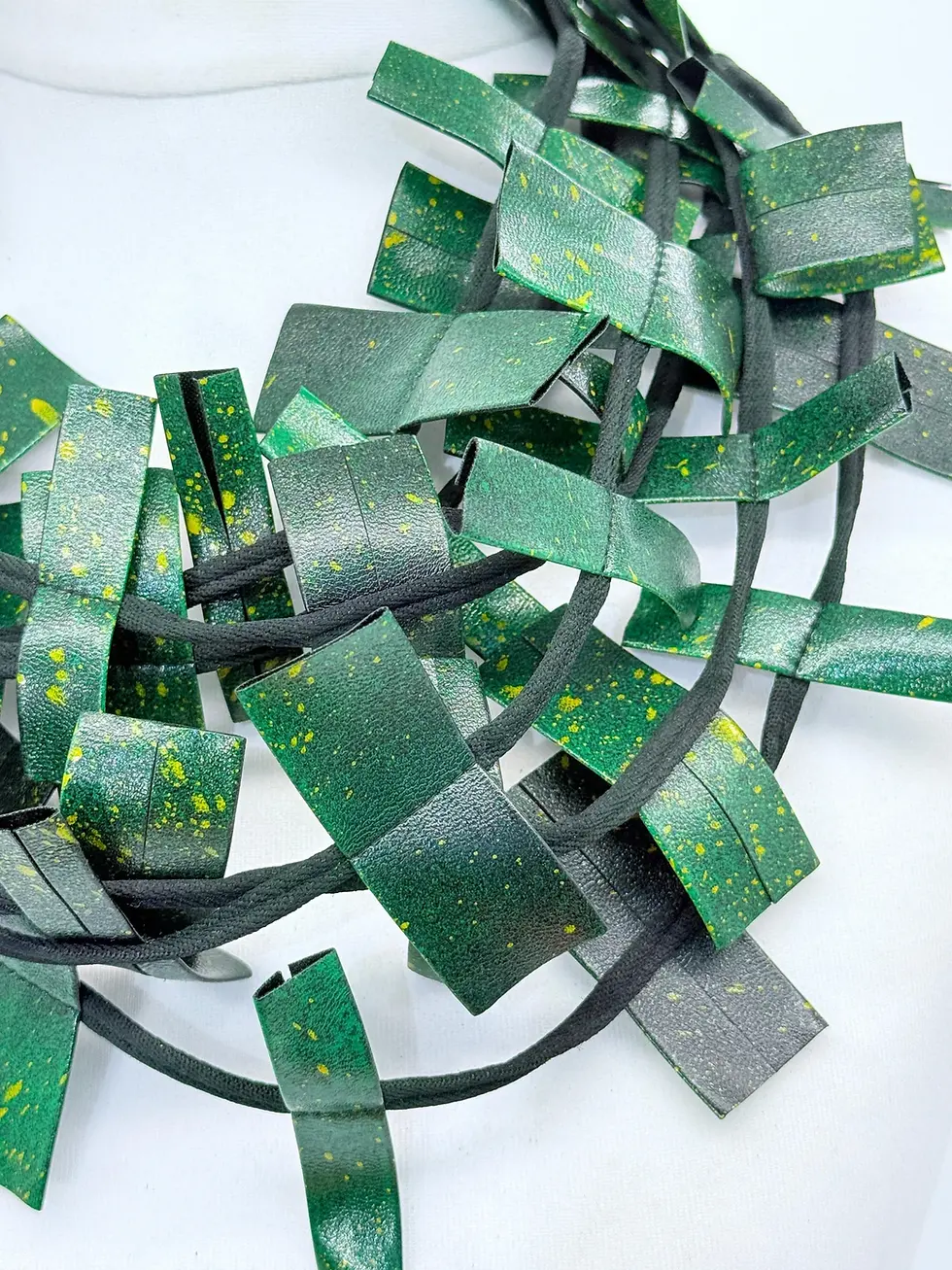 Recycled Leather Rectangles Necklace - Hand Painted NL2135