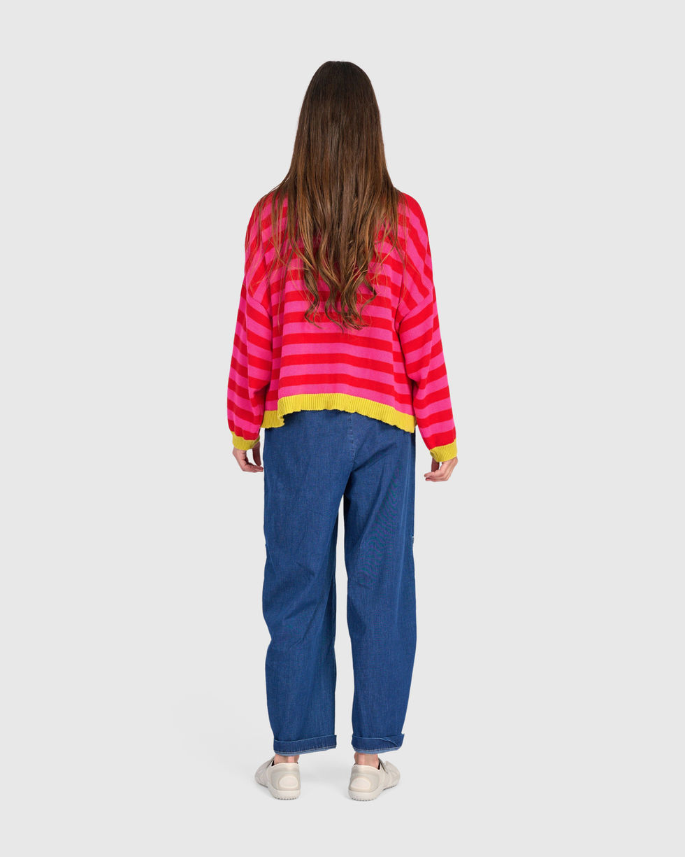 Alembika Long Sleeve Stripes Sweater - Fuschia AS62F