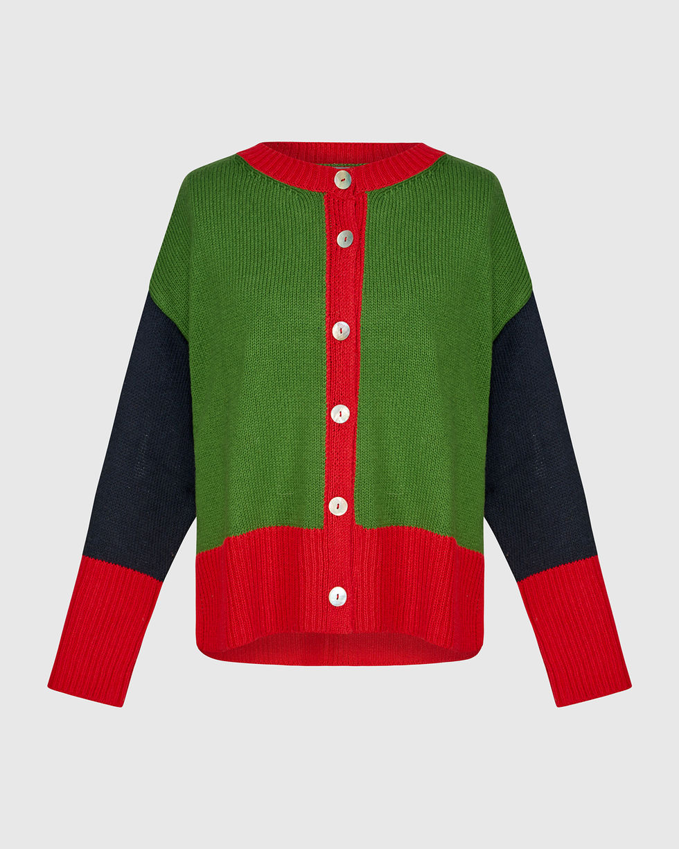 Alembika Color Block Cardi - Green AS57G
