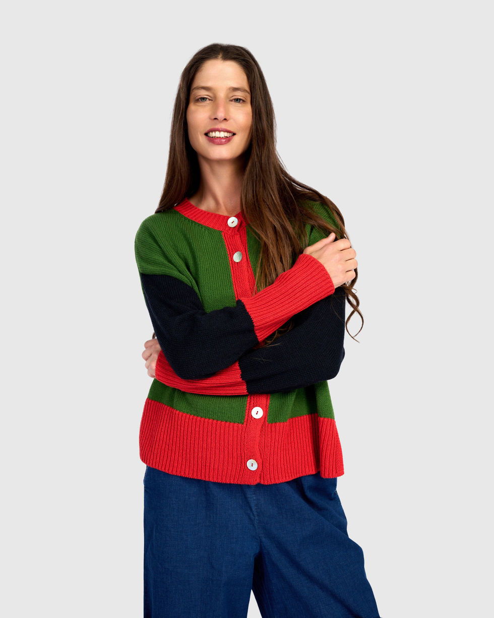 Alembika Color Block Cardi - Green AS57G