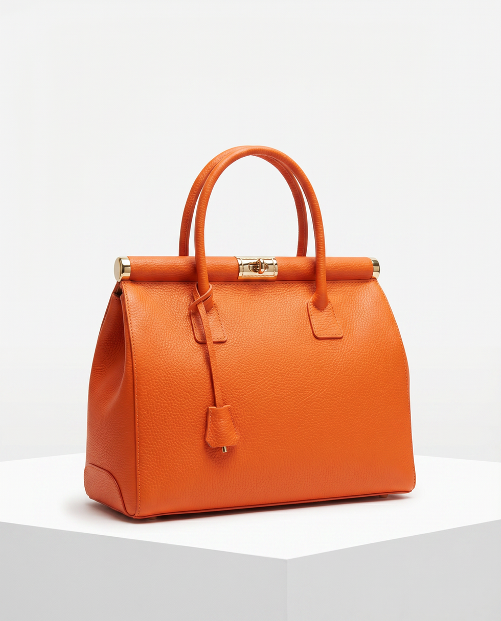 Moderno Lucia Italian Leather Handbag with Strap Bright Orange MOD-HANDBAG love launch