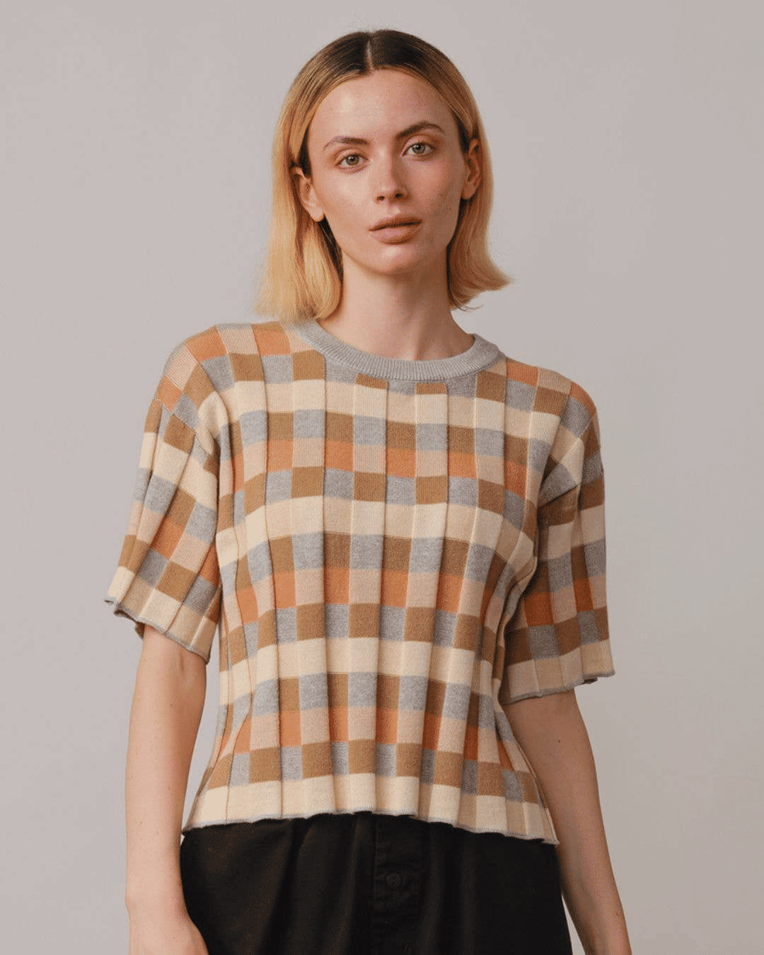 Anni Grid Plaited Tee - Quartz