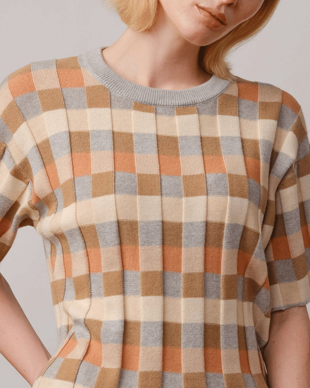 Anni Grid Plaited Tee - Quartz