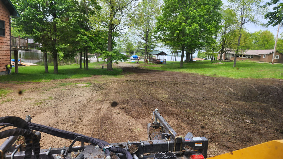 The view from inside a vehicle getting ready to hydroseed the grounds around it