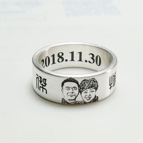 写真刻印 オーダー リング ネーム入り 名前刻印 999純銀指輪 オリジナル