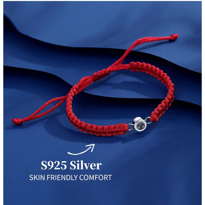 サムネイル： オーダーメイド 写真投影ブレスレット 写真入れ 調節可能なロープブレスレット 手作り編み込みロープ 銀 鋼