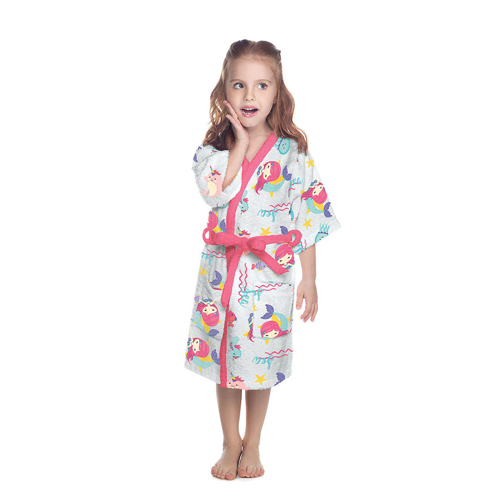 Roupão Felpudo Infantil Quimono Oceano Colorido Tamanho PP - Lepper