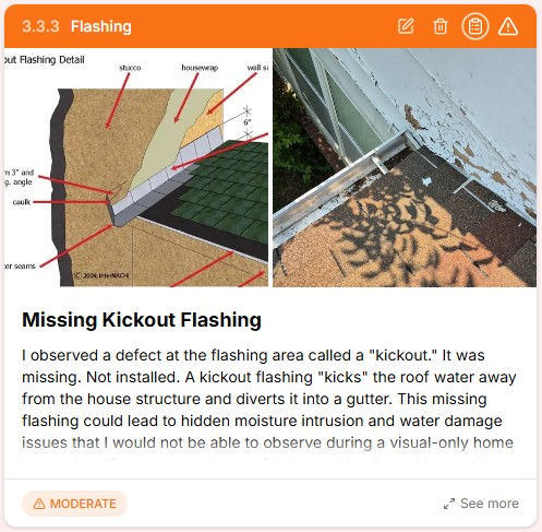 Inspection Report Example, showing the damage, narrative, and an example diagram to help inform our clients.