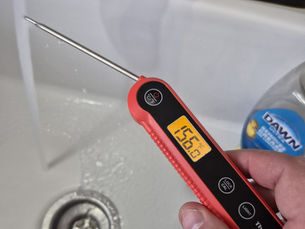 Hot water testing reading above the 120* safety mark.