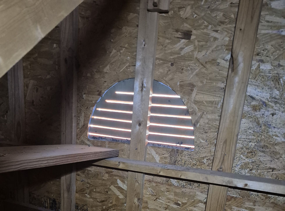 Field Photo: Gable vent, where the net free ventilating area has been further reduced by the installation of a 2x4 in the framing, which is covering much of the vent, effectively reducing air intake further. Photo taken during a thermal inspection, where I was investigating the home's overall heating/cooling building performance.