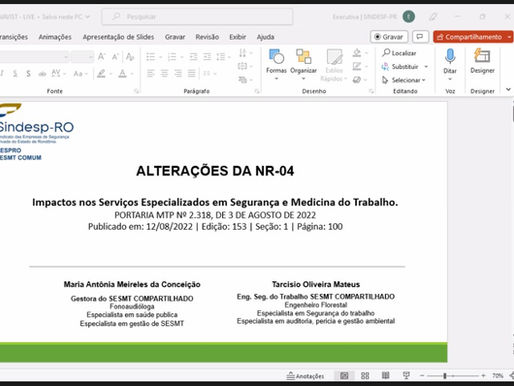 SINDESP-PR realiza live sobre alterações na NR4