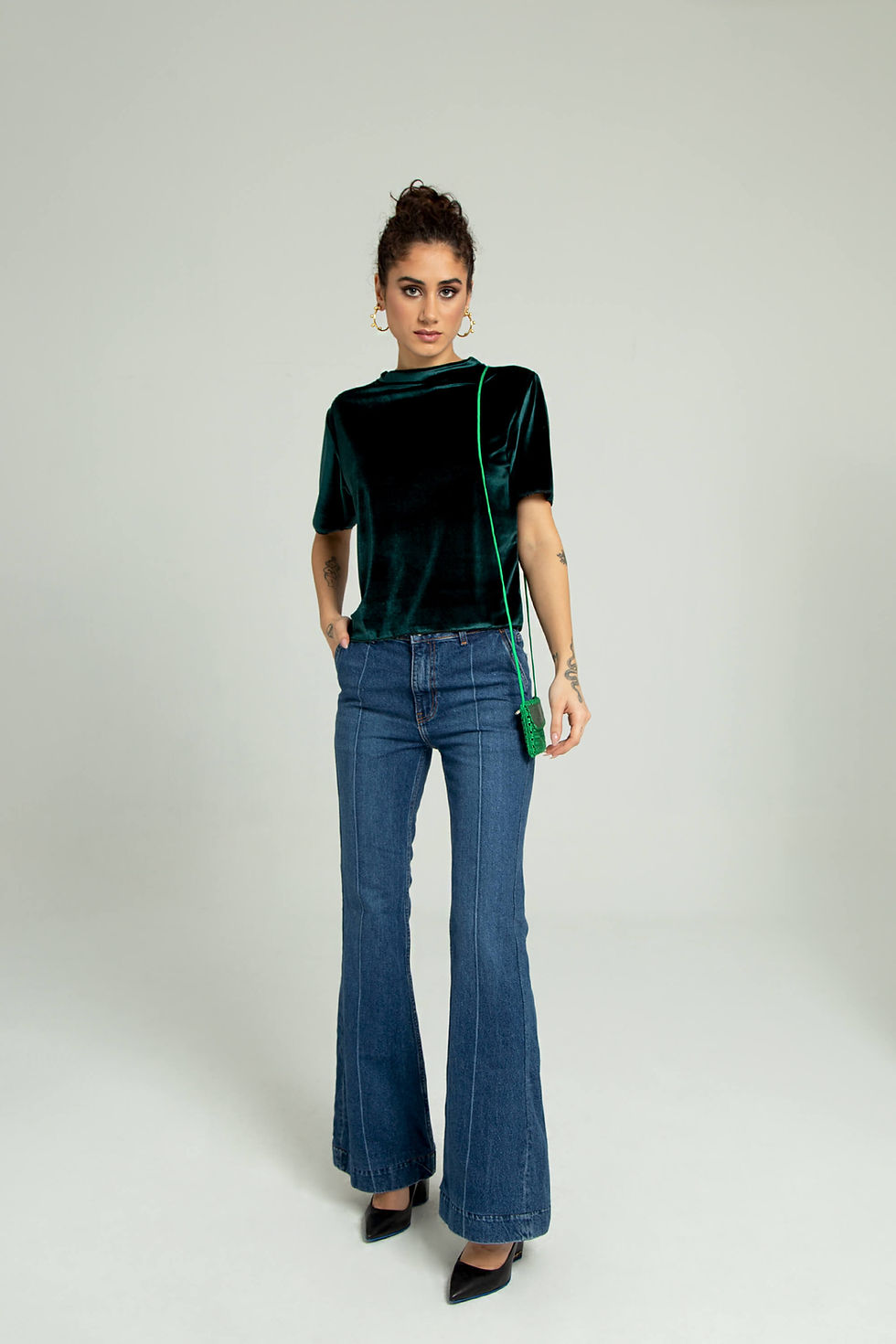 Thumbnail: SMARAGD VELVET SHORT SLEEVE TOP
