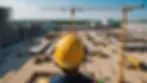 Eye-level view of a construction site with safety monitoring equipment