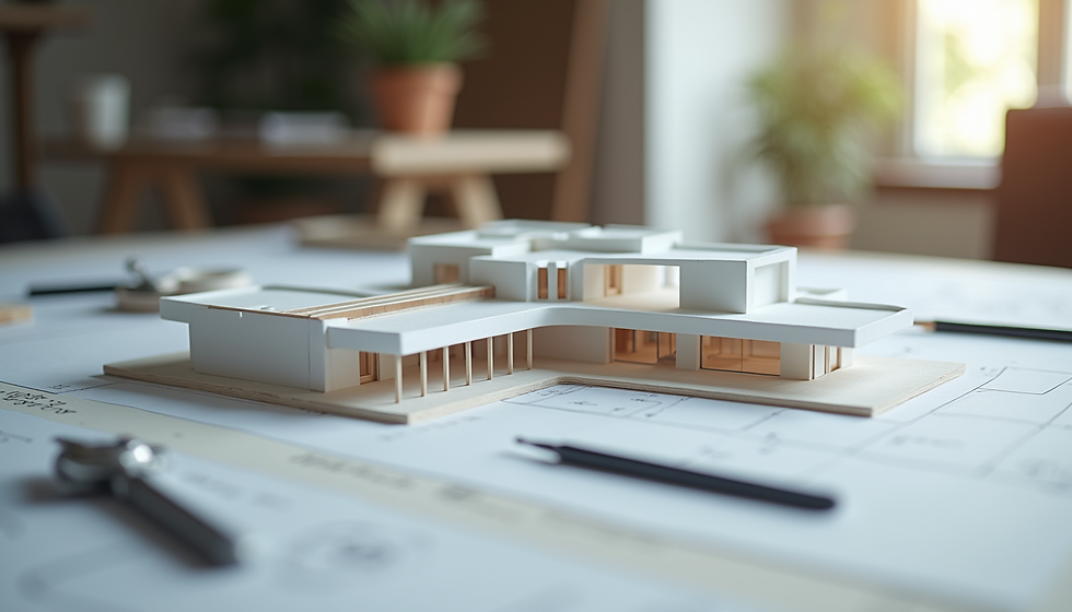Architectural model on worktable, representing innovation in architecture
