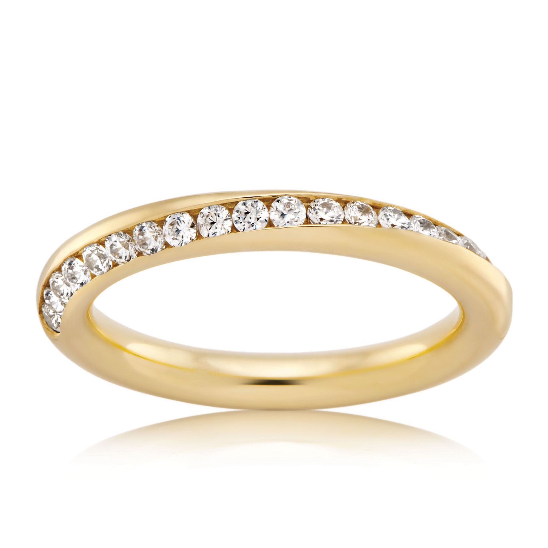 Yellow Gold Diamond Ring with a curved pattern of diamonds