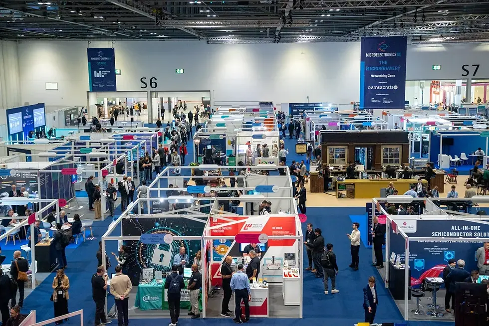 High level view of event stands in Excel London for Microelectronics UK 2025